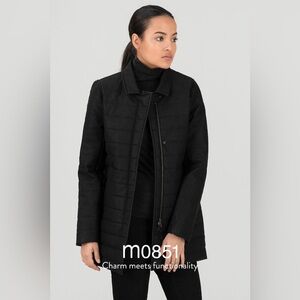 M0851 Women’s Quilted Coat Coated Twill Cotton in Black Water Repellent Size L